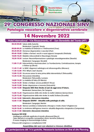 29° Congresso Nazionale SINV Patologia vascolare e degenerativa cerebrale